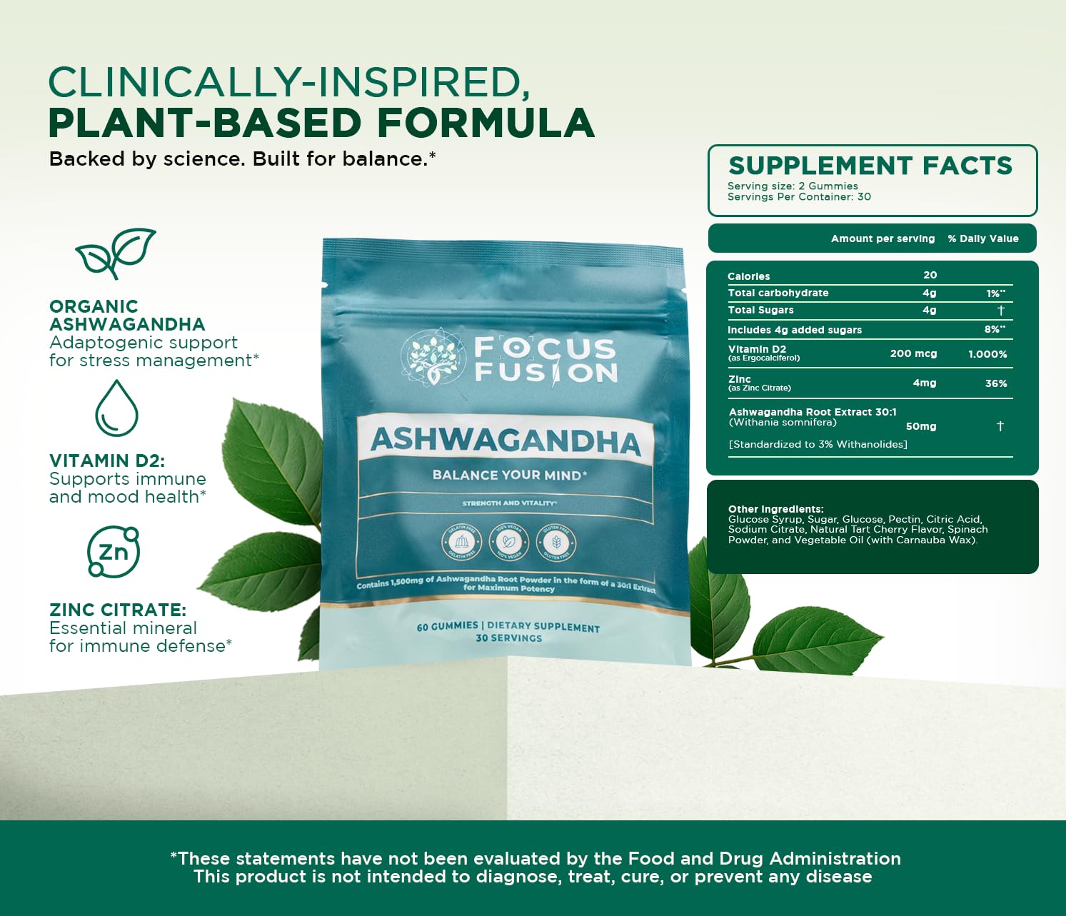 Gomitas Focus Fusion con vitamina D2 y zinc para apoyo diario