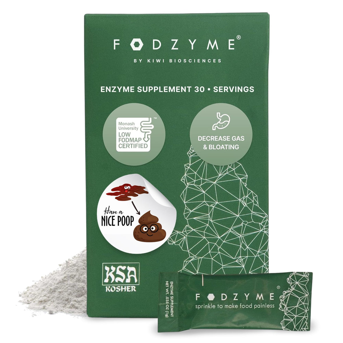 FODZYME: dosis en polvo para llevar que facilita una digestión cómoda.