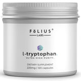 FOLIUS LABS L-Tryptophan, botella de cápsulas para apoyo a la relajación nocturna.