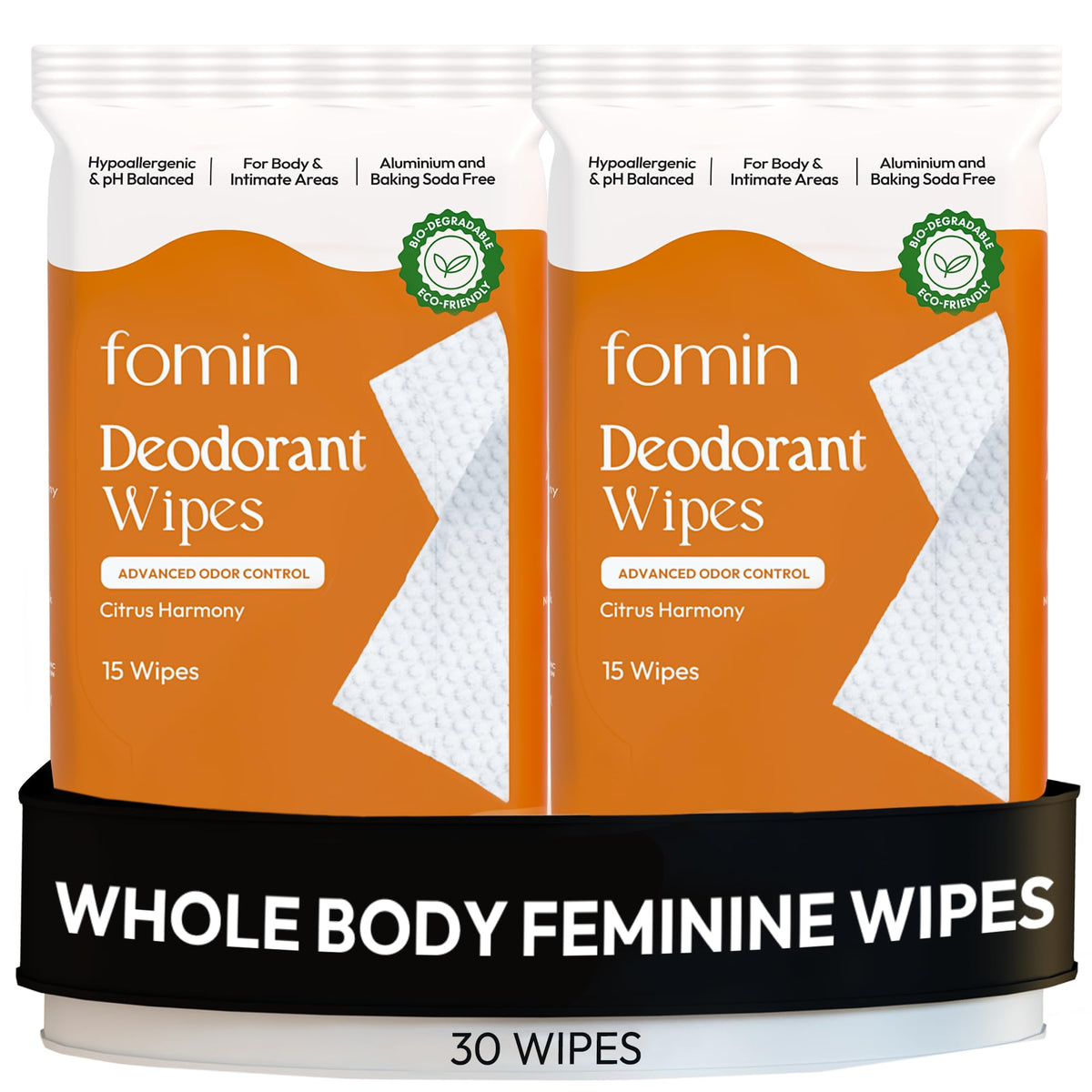 Toallitas FOMIN para axilas con aroma cítrico, control suave del olor.