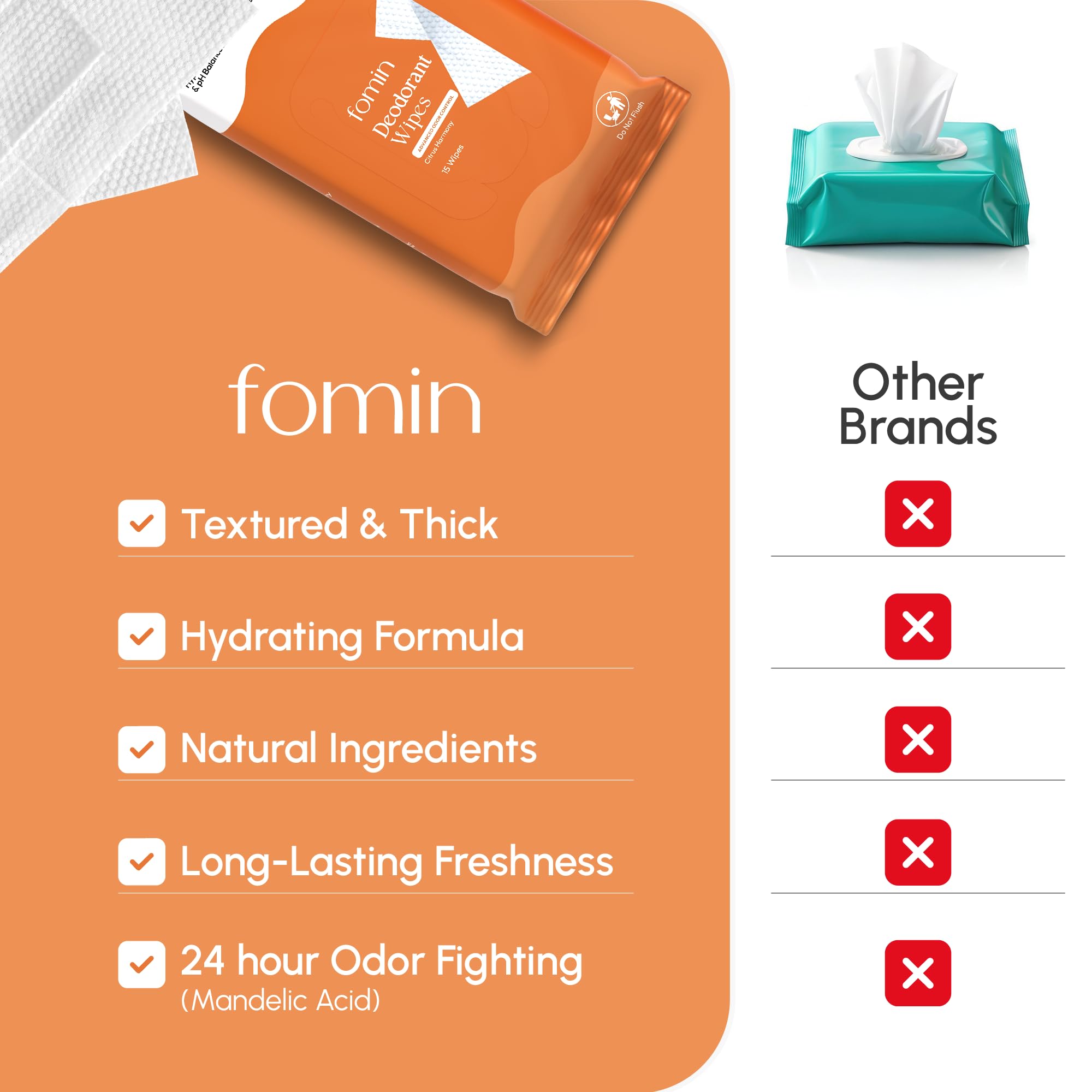 Toallitas FOMIN para uso corporal completo, frescura diaria