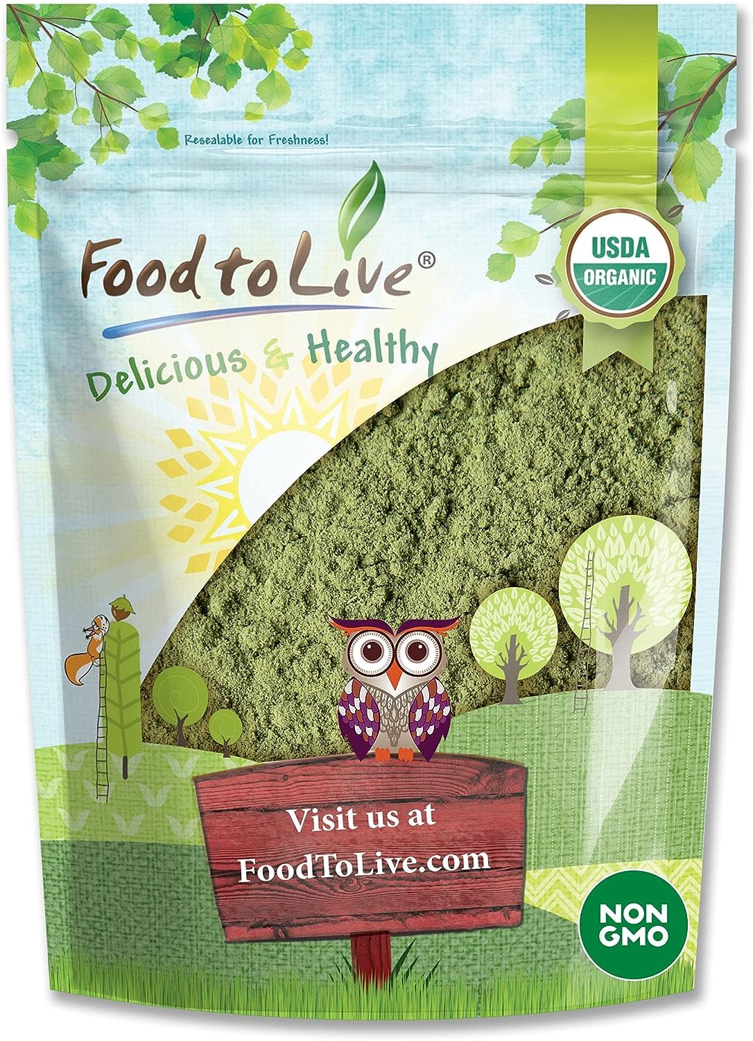 Food to Live Alfalfa en polvo orgánico en bolsa, fuente de fibra para batidos.