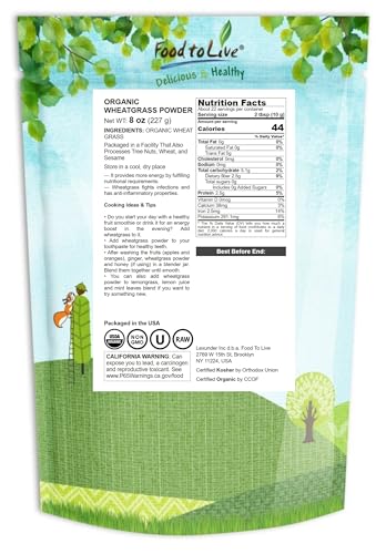 Food to Live batido con polvo trigo germinado, rico en fibra y clorofila
