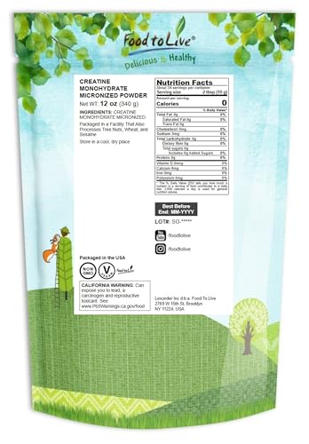 Food to Live creatina monohidrato cuchara medidora para porciones precisas