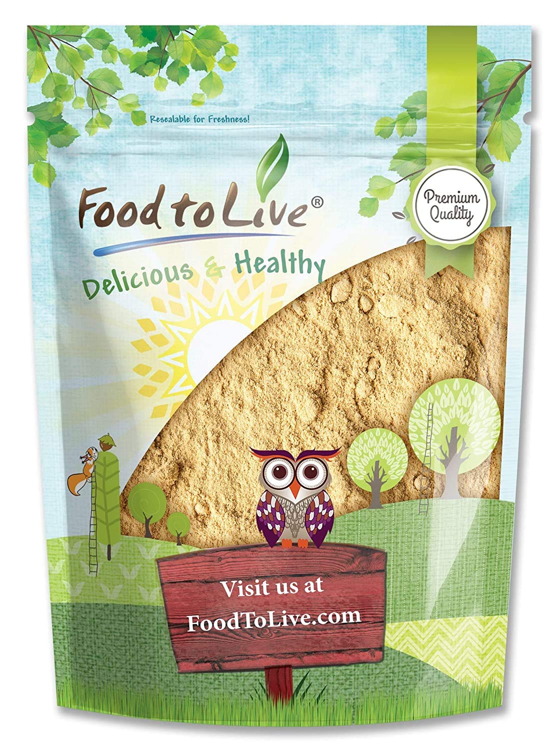 Food to Live Maca Amarilla en polvo dentro del envase, ideal para bebidas nutritivas.