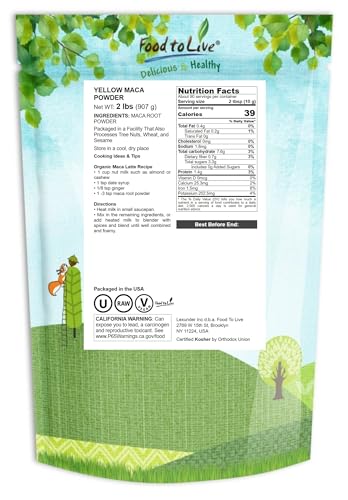 Food to Live Maca Amarilla en polvo para smoothies energizantes.