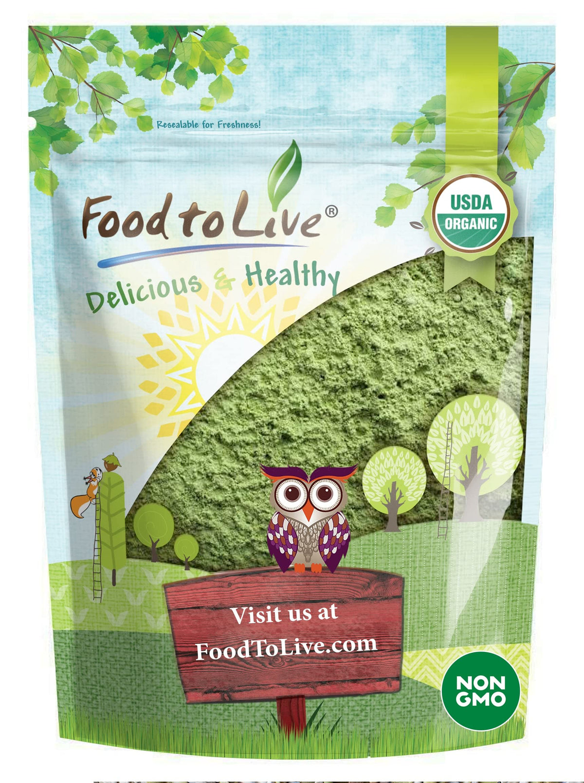 Food to Live polvo trigo germinado orgánico en bolsa abierta, desintoxicación suave