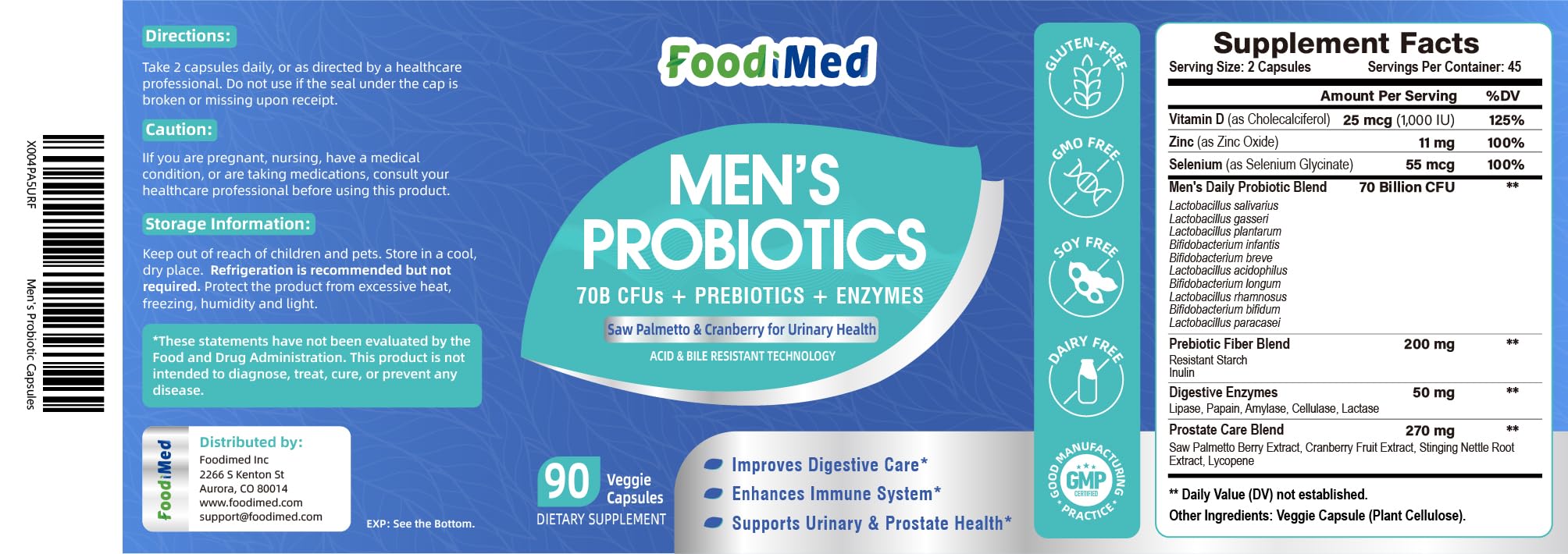 FoodiMed Probiotics en cápsulas vegetarianas para uso diario.