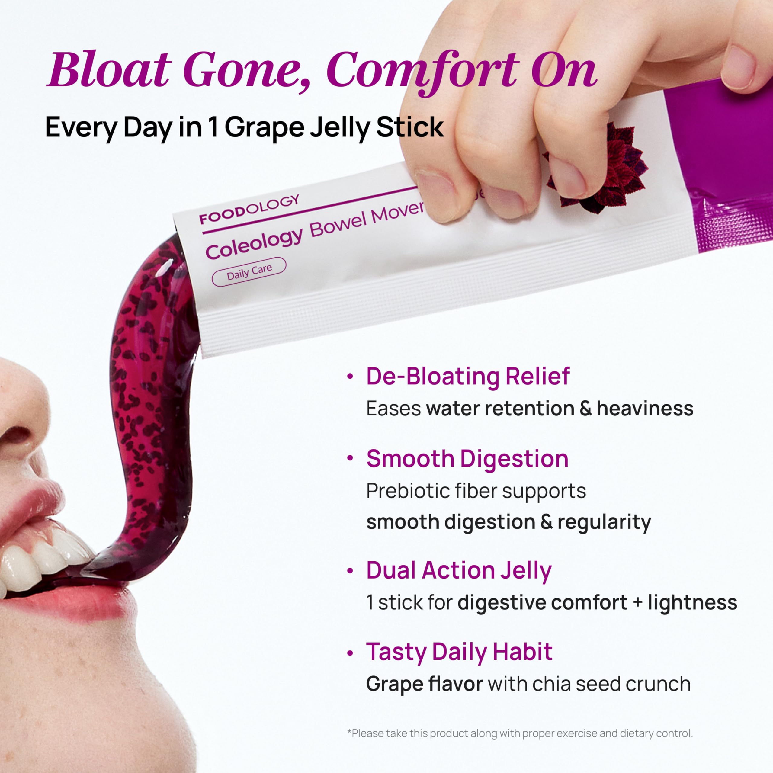 FOODOLOGY Coleology Jalea morada con chia muestra textura suave y beneficios digestivos.