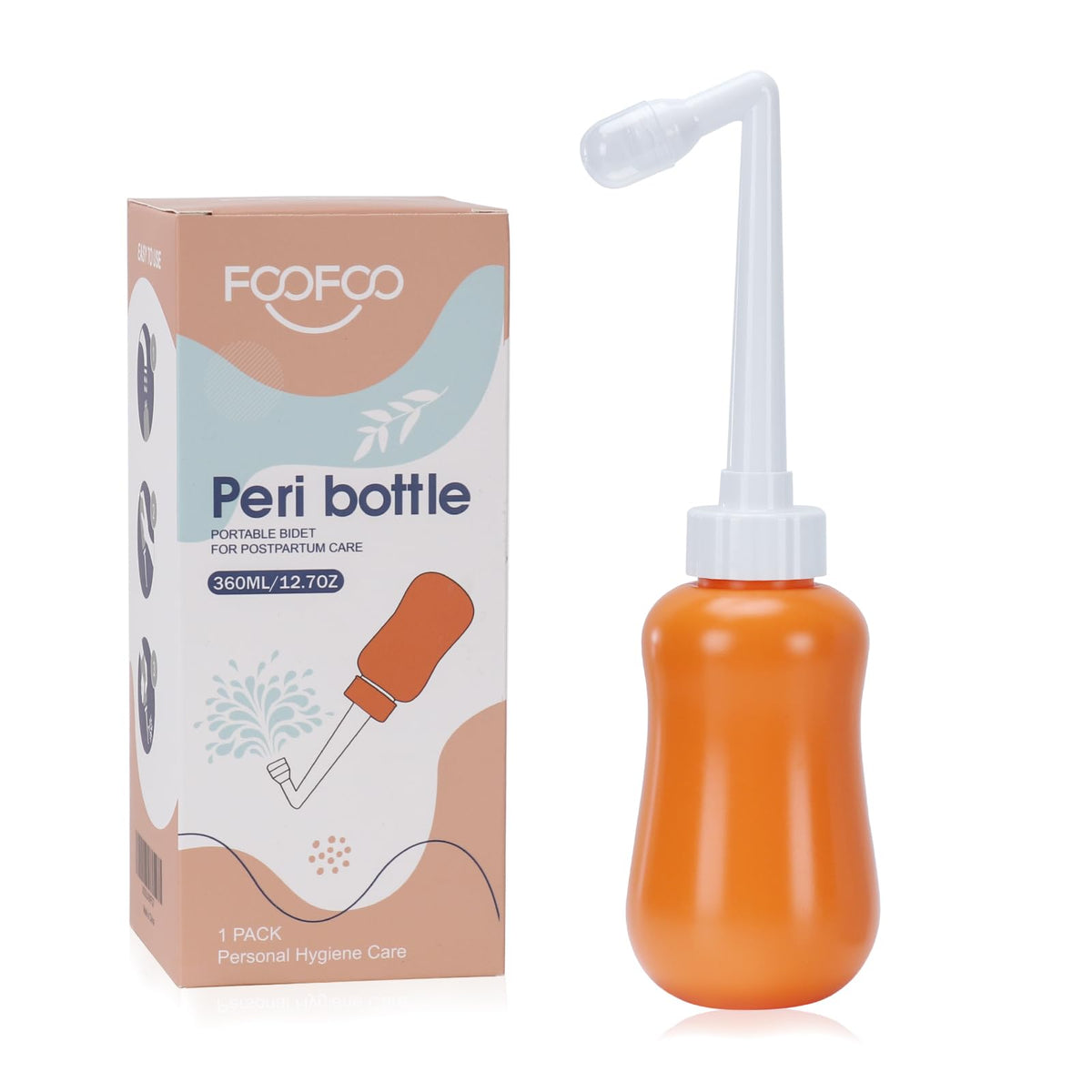 FOOFOO botella peri postparto, boquilla inclinada para limpieza precisa.