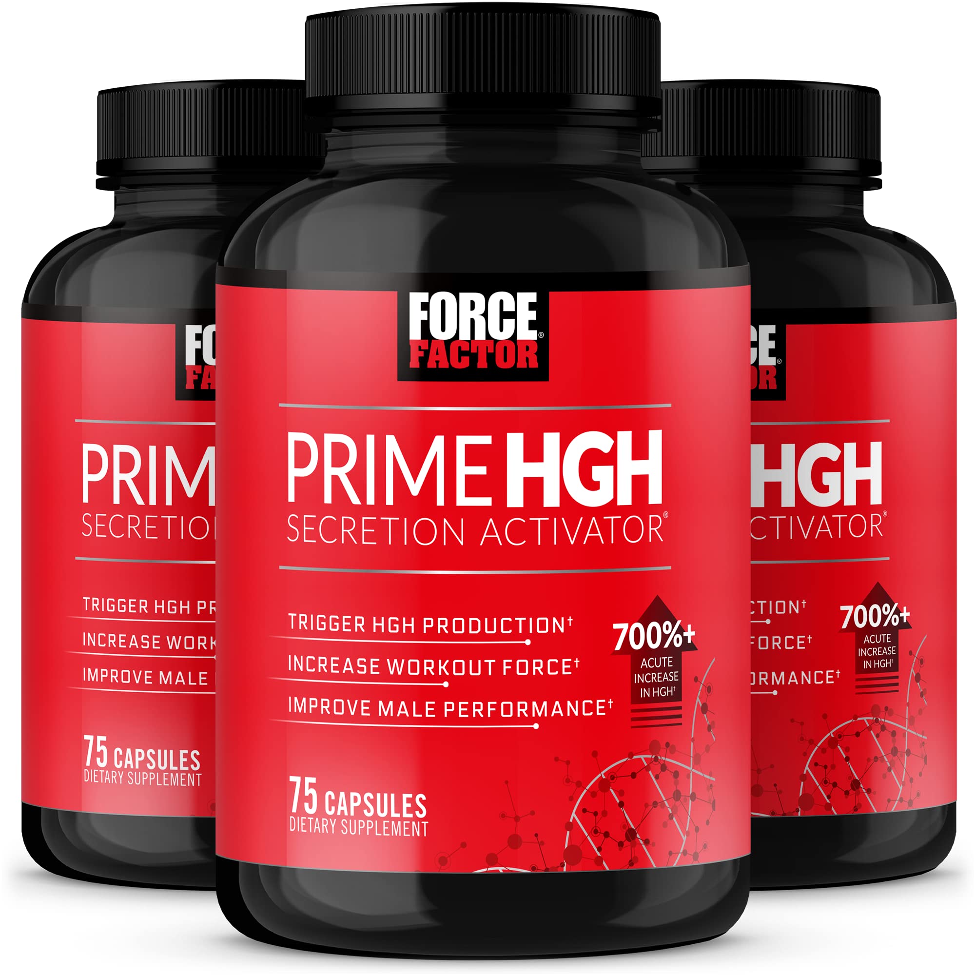 Force Factor Prime HGH: botella vertiendo para aumentar energía durante entrenamientos