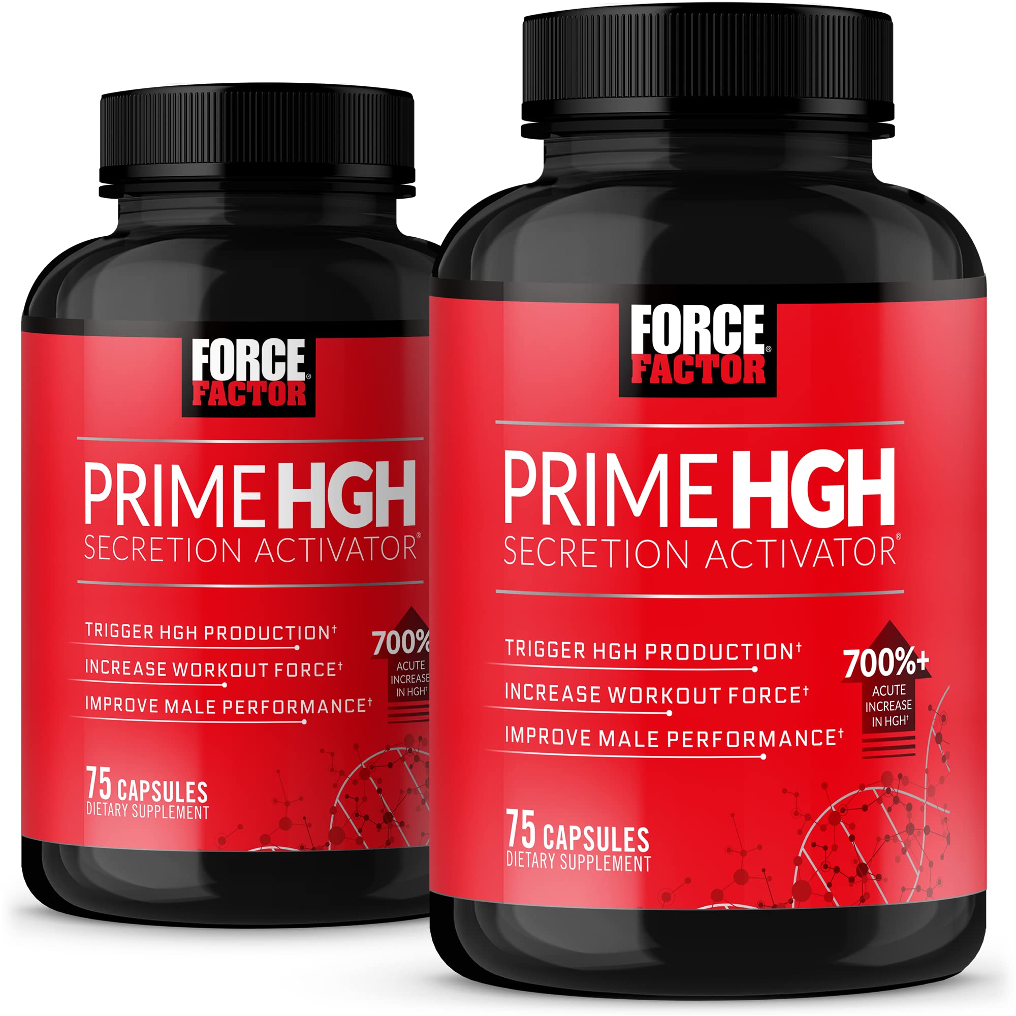 Force Factor Prime HGH Secretion Activator: cápsulas en botella para entrenamiento.