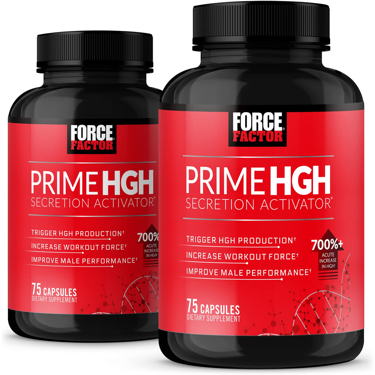 Force Factor Prime HGH Secretion Activator: cápsulas en botella para entrenamiento.