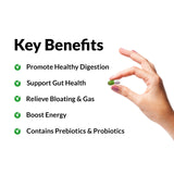 ProbioSlim Force Factor, vistas tras la botella, etiqueta para apoyar la salud intestinal diaria.