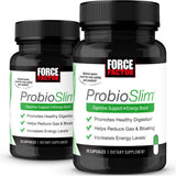 ProbioSlim Force Factor, botella doble frontal, impulso diario para digestión equilibrada.