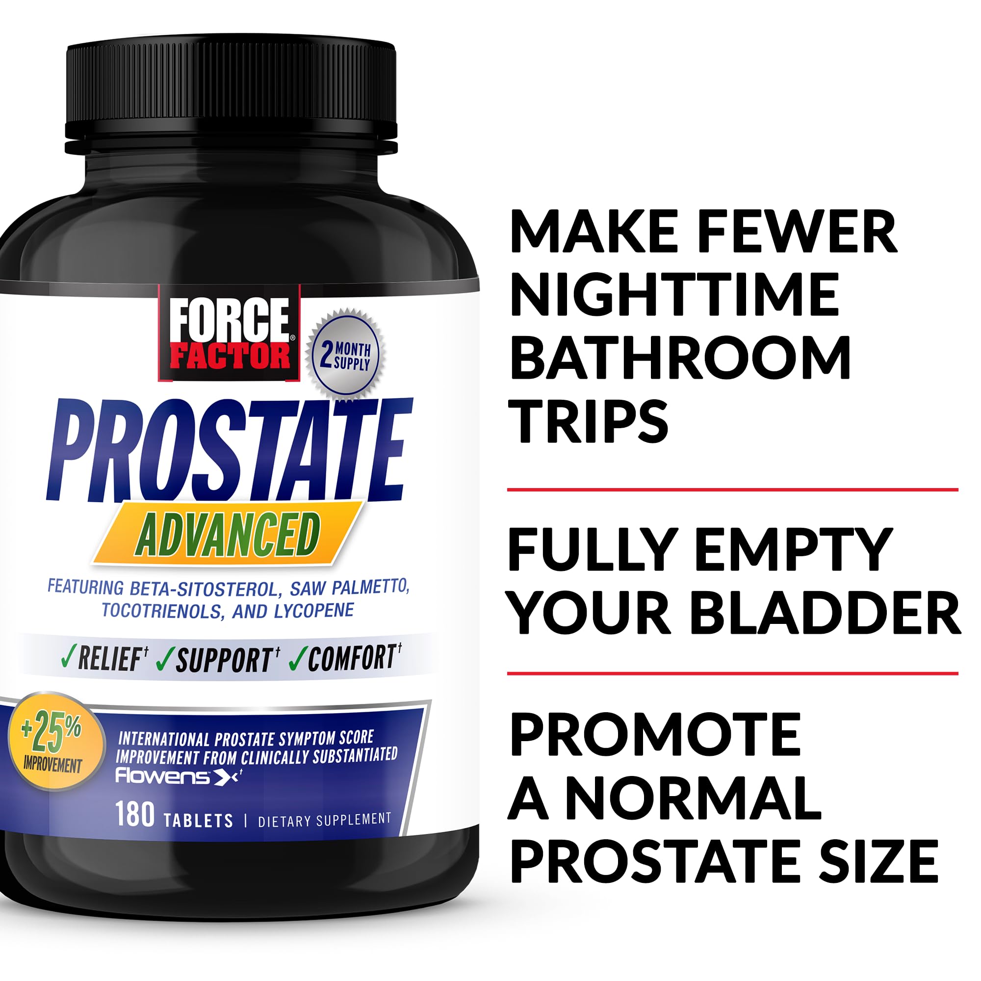 Force Factor Prostate Advanced etiqueta frontal, reúne ingredientes clave para el bienestar urinario.