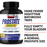 Force Factor Prostate Advanced etiqueta frontal, reúne ingredientes clave para el bienestar urinario.