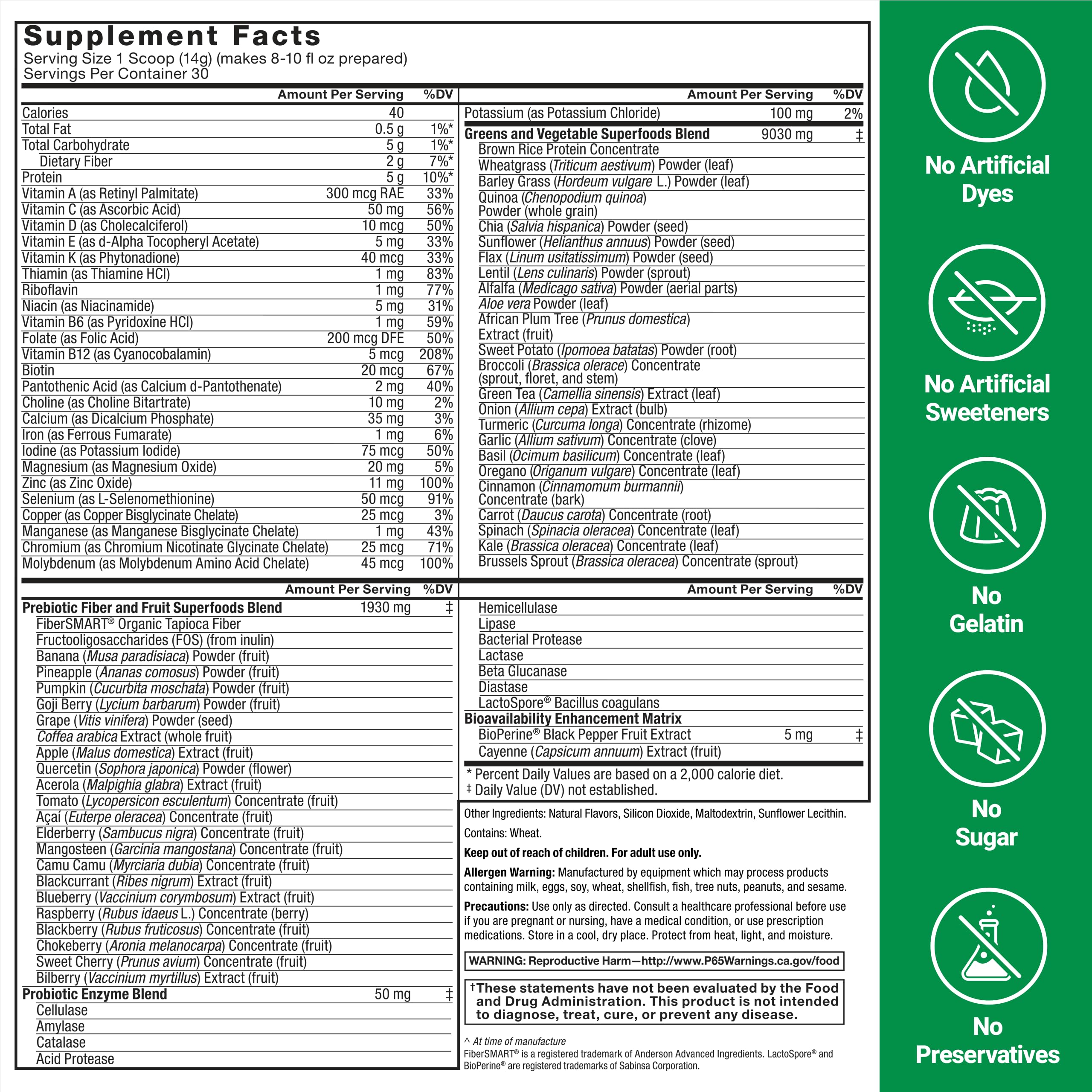 Force Factor Smarter Greens, enzimas digestivas para apoyo intestinal