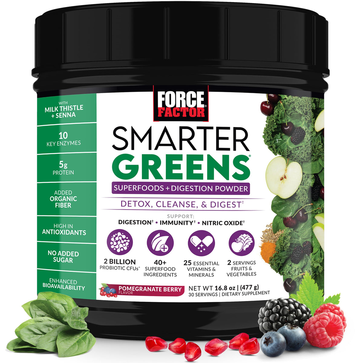Force Factor Smarter Greens polvo en envase para nutrición diaria