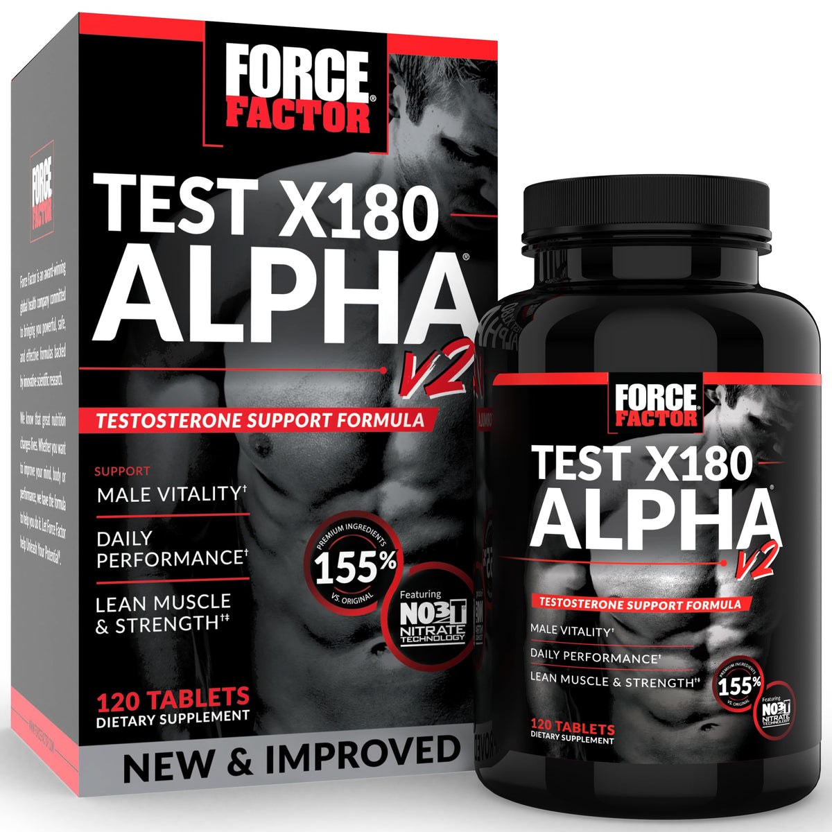 Force Factor Test X180 Alpha v2 botella frontal para iniciar tu rutina de entrenamiento.