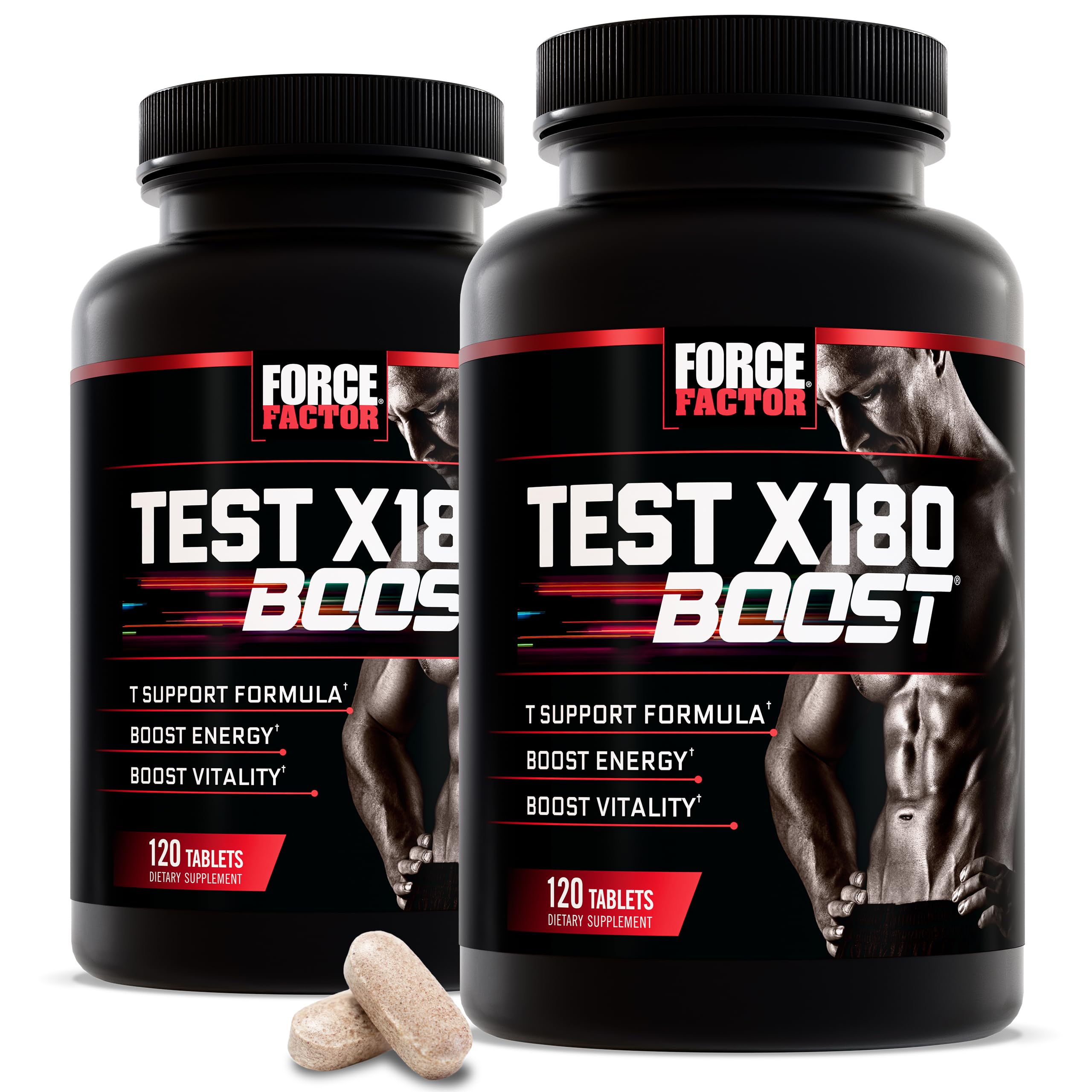 Force Factor Test X180 Boost: tabletas en frasco para energía sostenida.