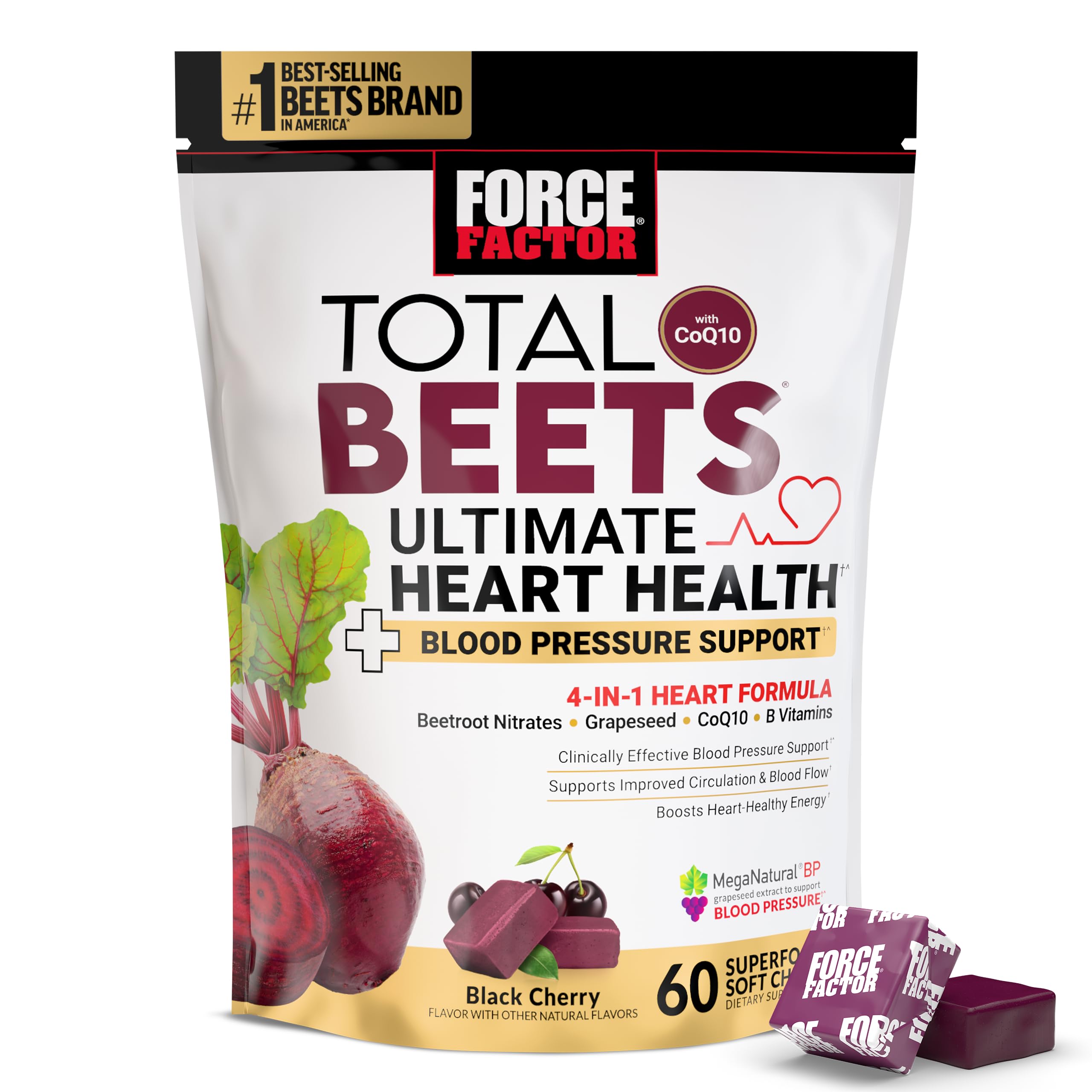 Force Factor Total Beets, botella frontal, apoyo potencial a la circulación.