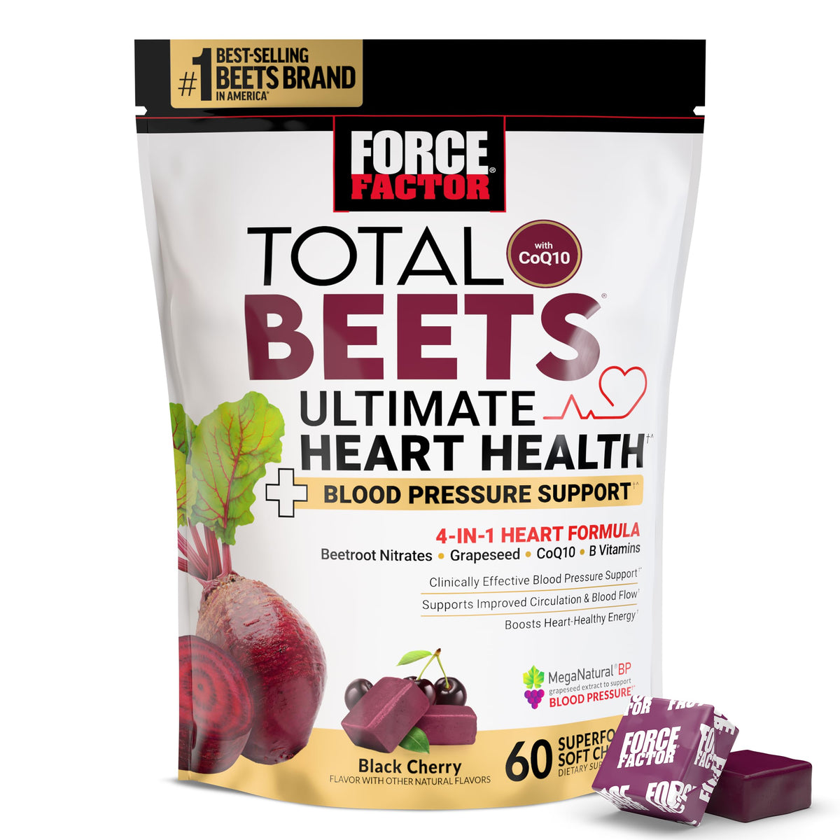 Force Factor Total Beets, botella frontal, apoyo potencial a la circulación.