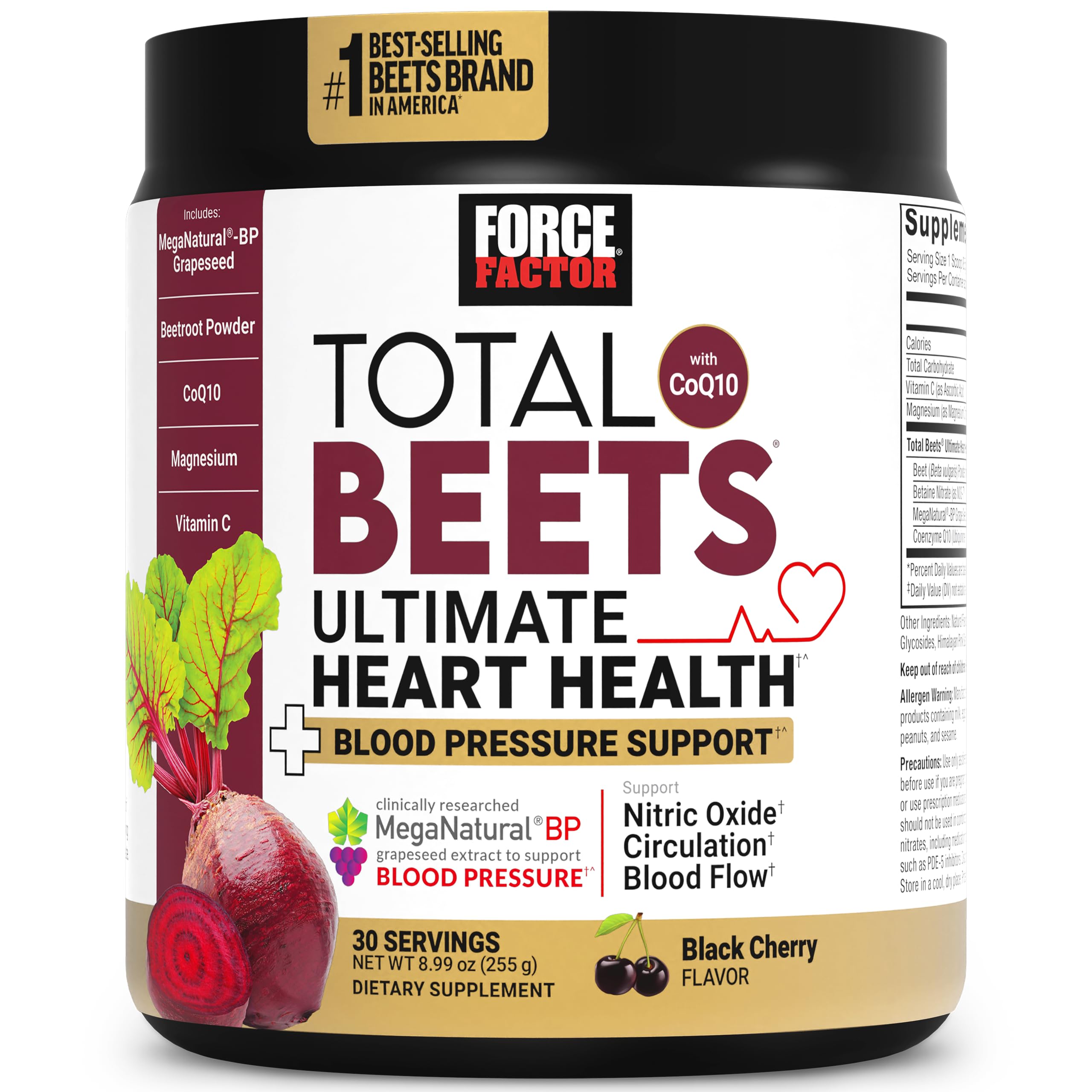 Force Factor Total Beets, botella con vertido para activar la circulación diaria