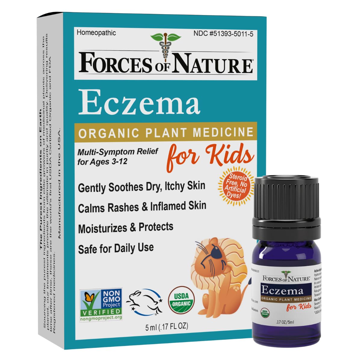 Forces of Nature Eczema Relief para niños, frasco, uso diario para confort de la piel.