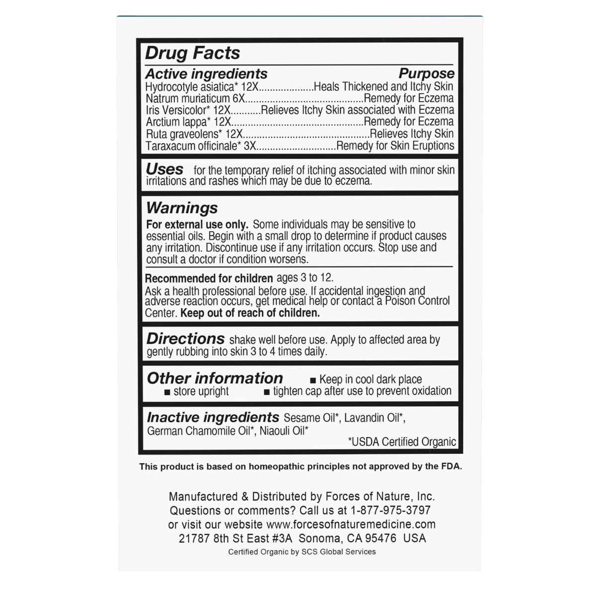 Forces of Nature Eczema Relief: ingredientes orgánicos y homeopáticos que calman la piel.