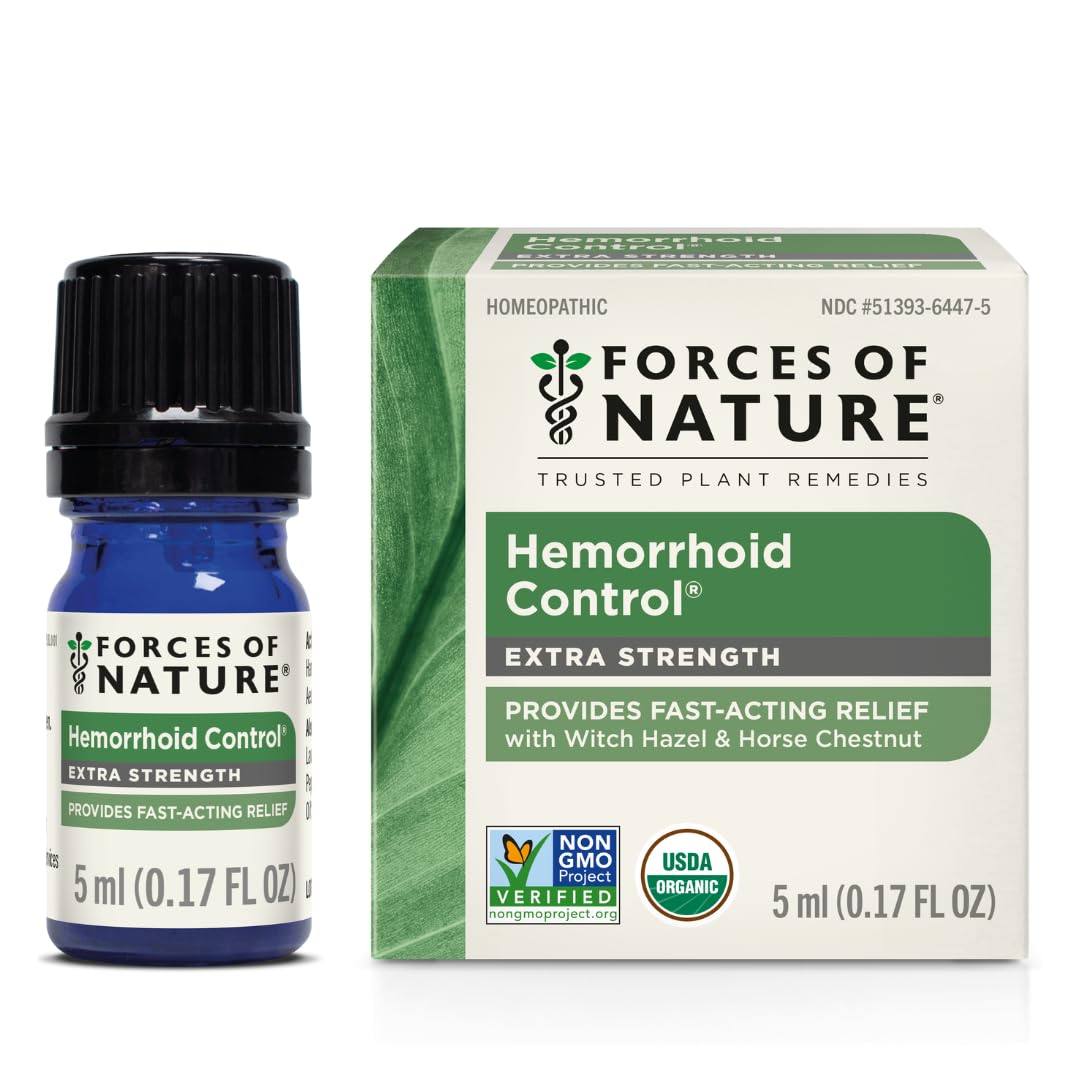 Forces of Nature Hemorroid Control botella 5ml, alivio suave para molestias.