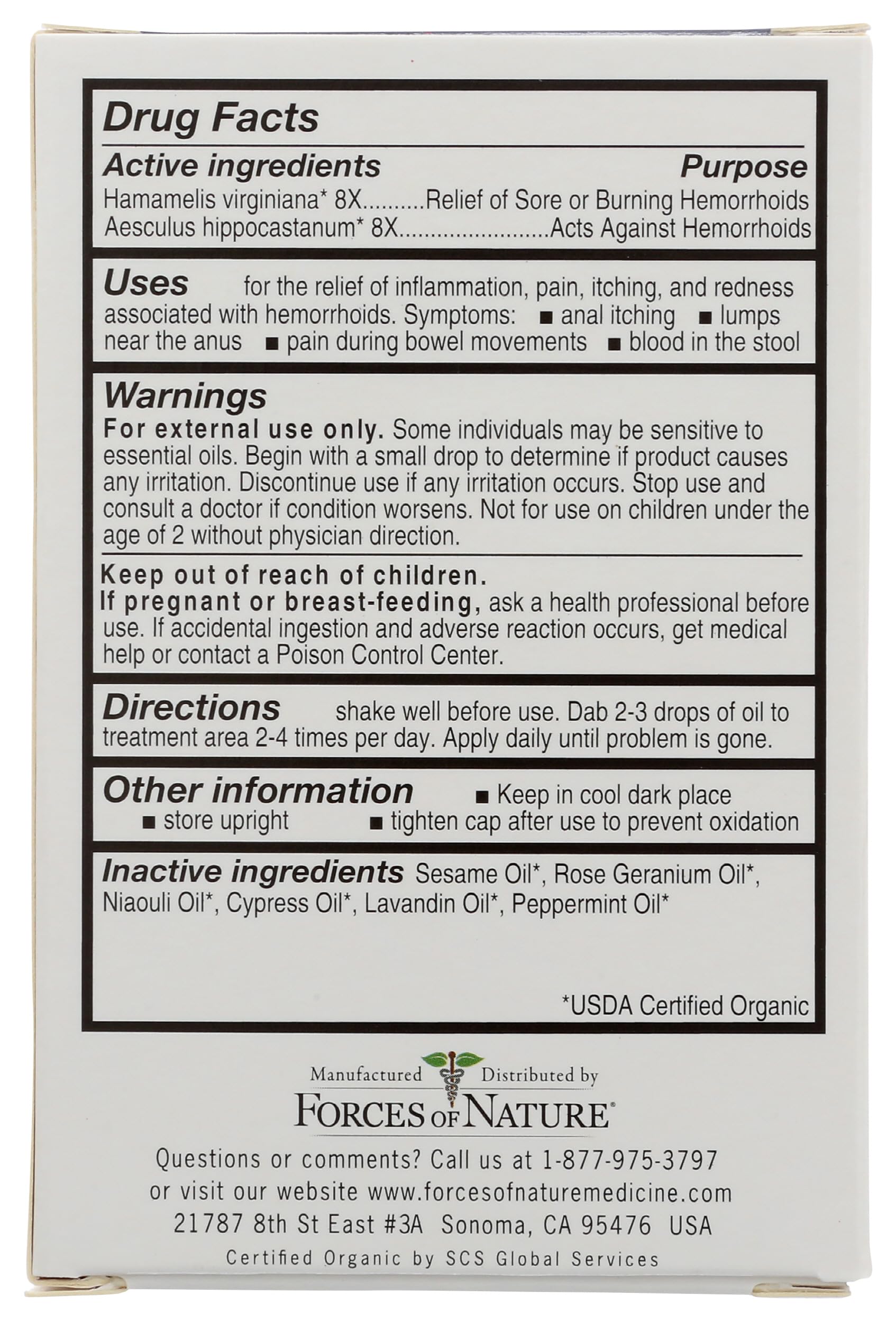 Forces of Nature Hemorroid Control, hamamelis y castaño de Indias calmantes.