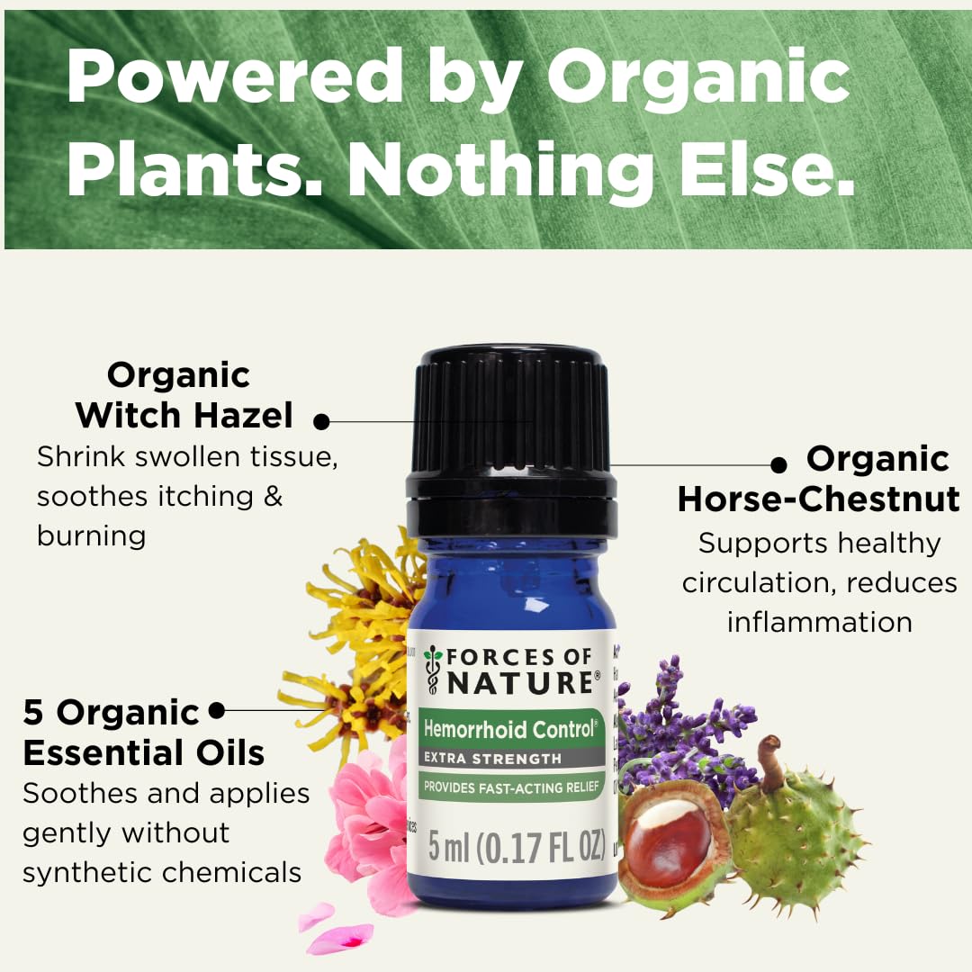 Forces of Nature Hemorroid Control, aceites esenciales con aroma suave.