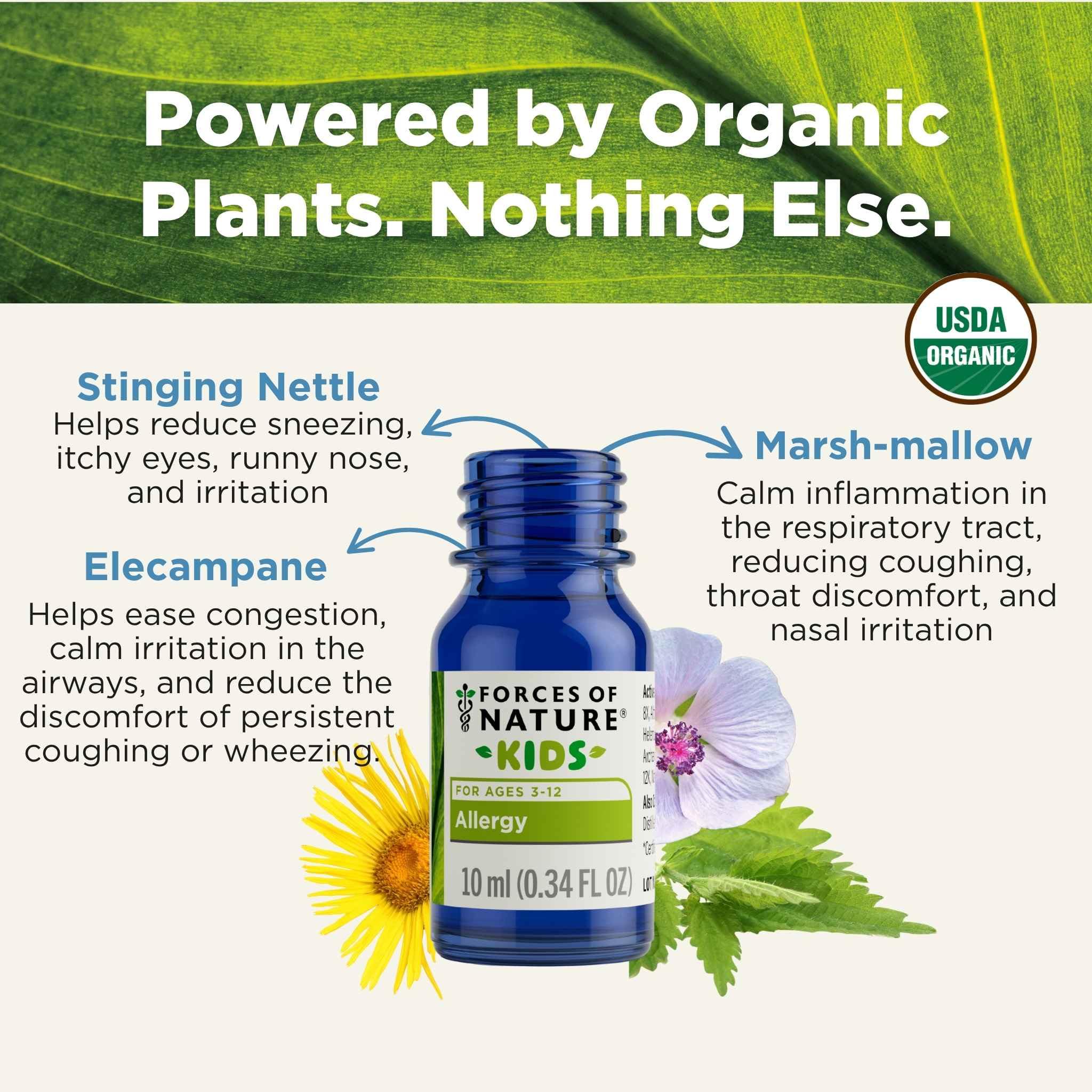 Forces of Nature Niños Alivio Alergia Ingredientes Organicos Bergamota: sabor cítrico para niños.