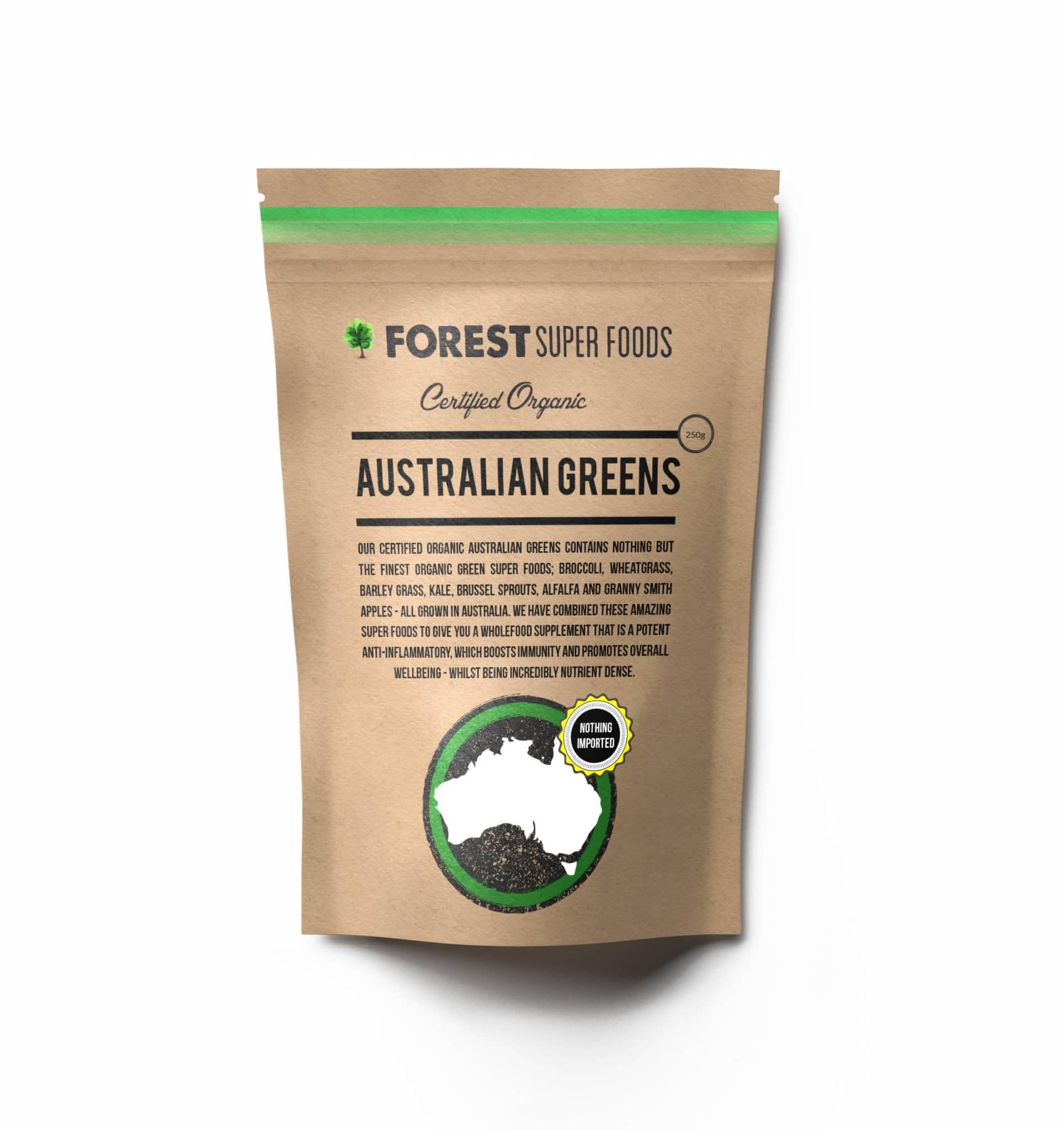 Forest Super Foods Mezcla Verdes Australianos, vaso smoothie, aporte nutritivo diario