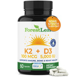 ForestLeaf D3+K2 MK7 en botella, mejora la absorción de calcio.