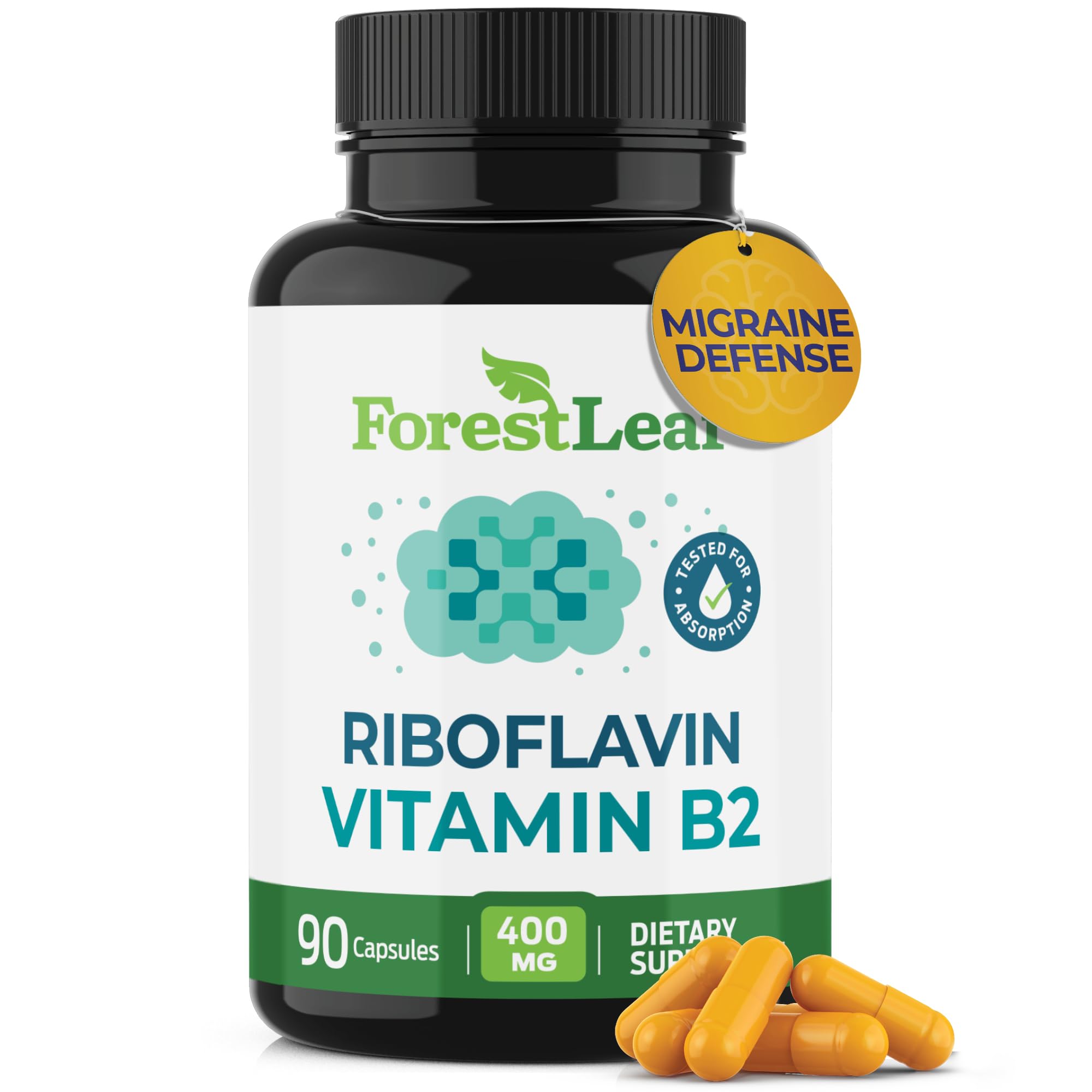 ForestLeaf Vitamina B2 400 mg: cápsulas de riboflavina para energía sostenida.