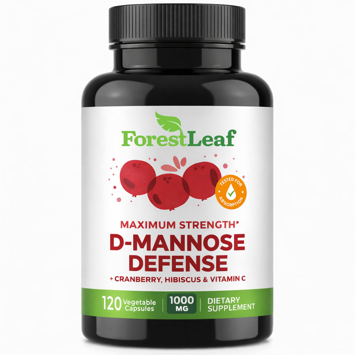ForestLeaf D-Mannose con arándano, cápsulas para soporte urinario diario