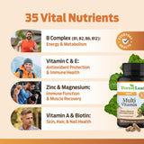 ForestLeaf, etiqueta del envase, contiene vitaminas esenciales para la salud masculina.