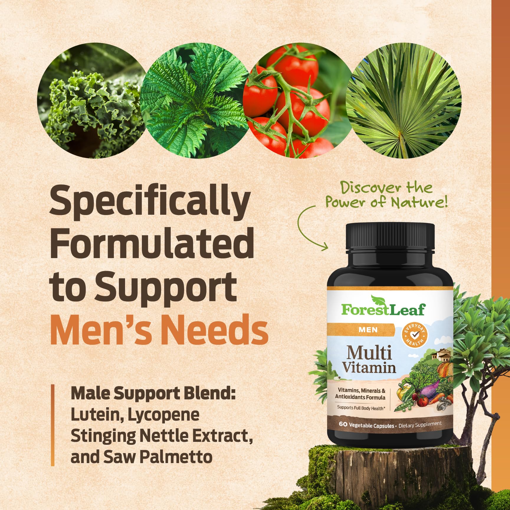 Frasco de ForestLeaf con cápsulas, ideal para el apoyo diario.