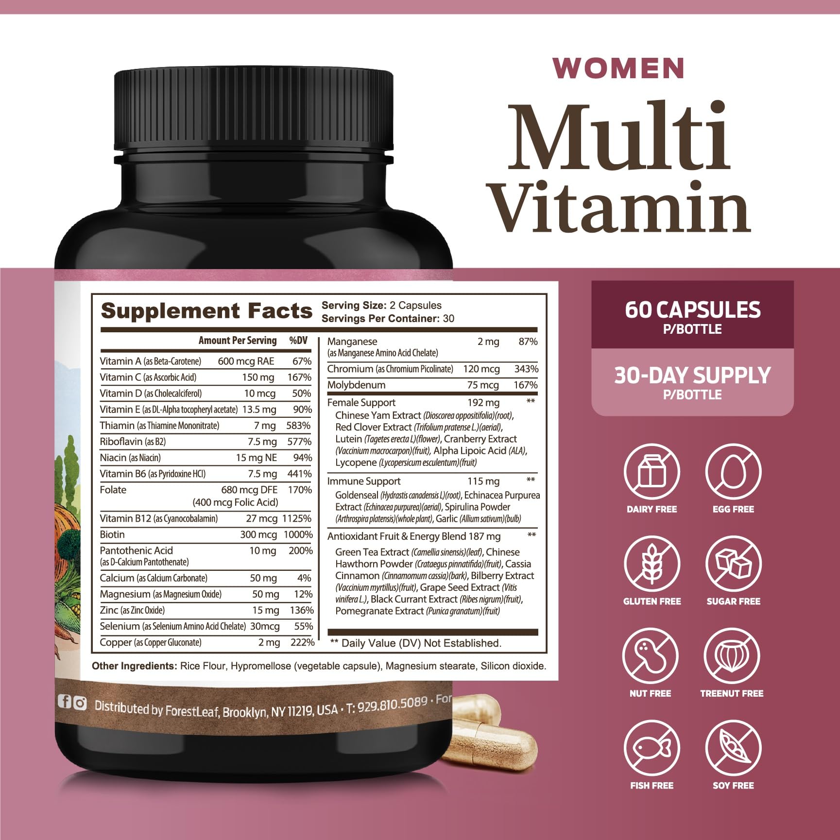 ForestLeaf Formulado con plantas para mujer en cápsulas fáciles de consumir.