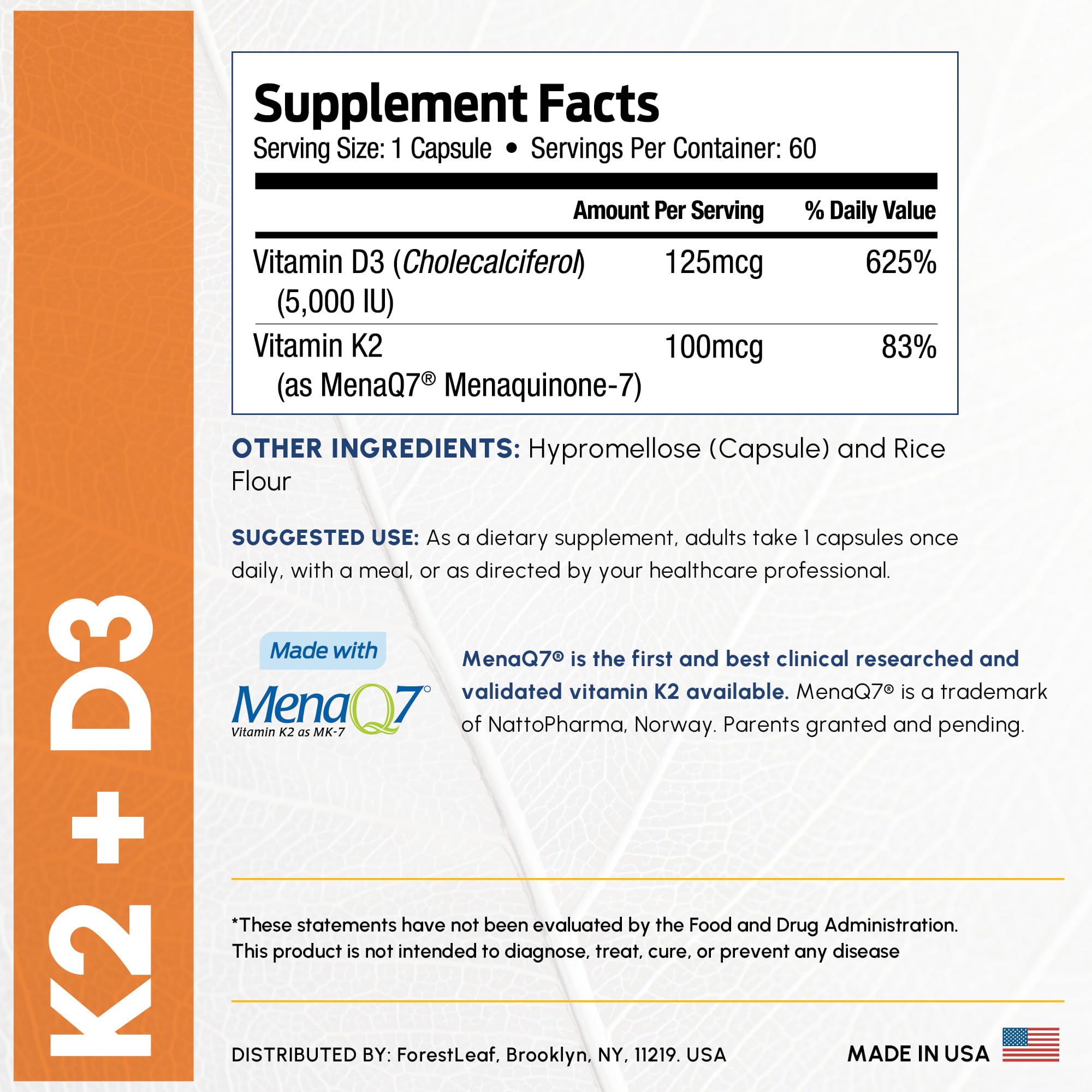 ForestLeaf ingredientes-d3-k2-mk7, primeros planos de vitamina D3 y MK7.