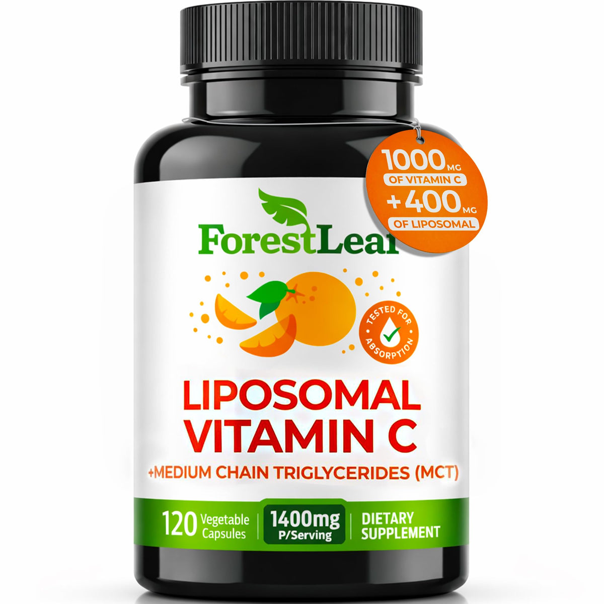 ForestLeaf Liposomal Vitamina C 1400mg, botella, dosis diaria conveniente