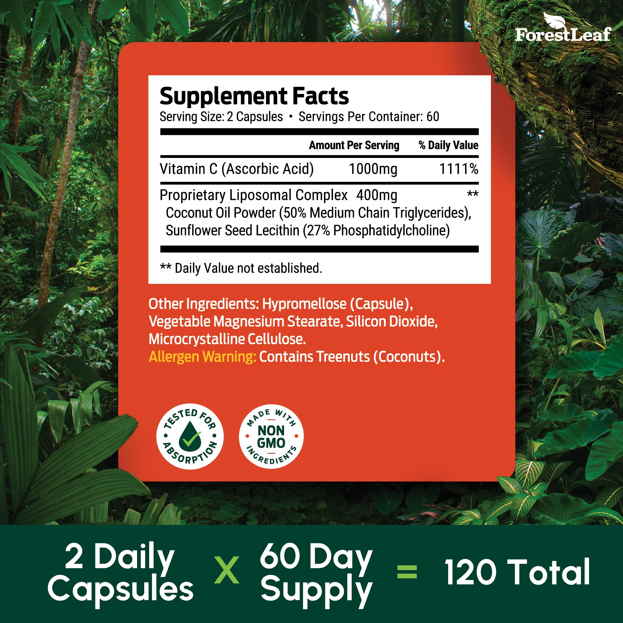 ForestLeaf Liposomal Vitamina C 1400mg, ingredientes verificados para calidad