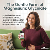 ForestLeaf magnesio glicinato: cápsulas en primer plano para soporte nervioso y muscular.