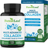 ForestLeaf Multi Colágeno cápsulas en botella para cuidado de piel y cabello.