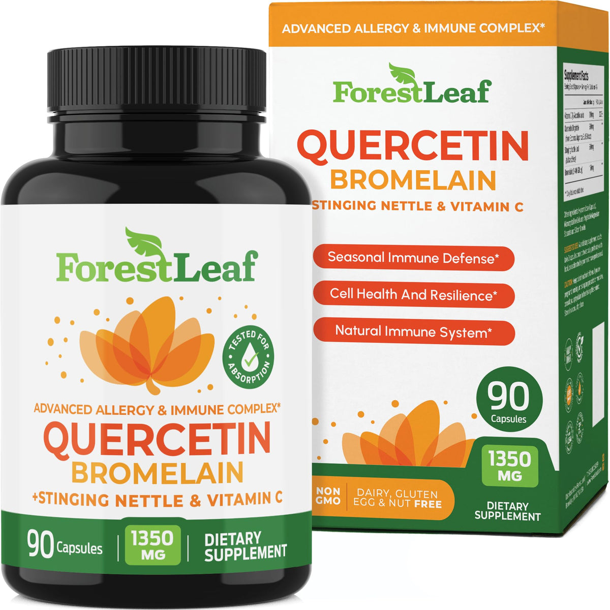 ForestLeaf Quercetina, cápsulas en botella para uso diario.