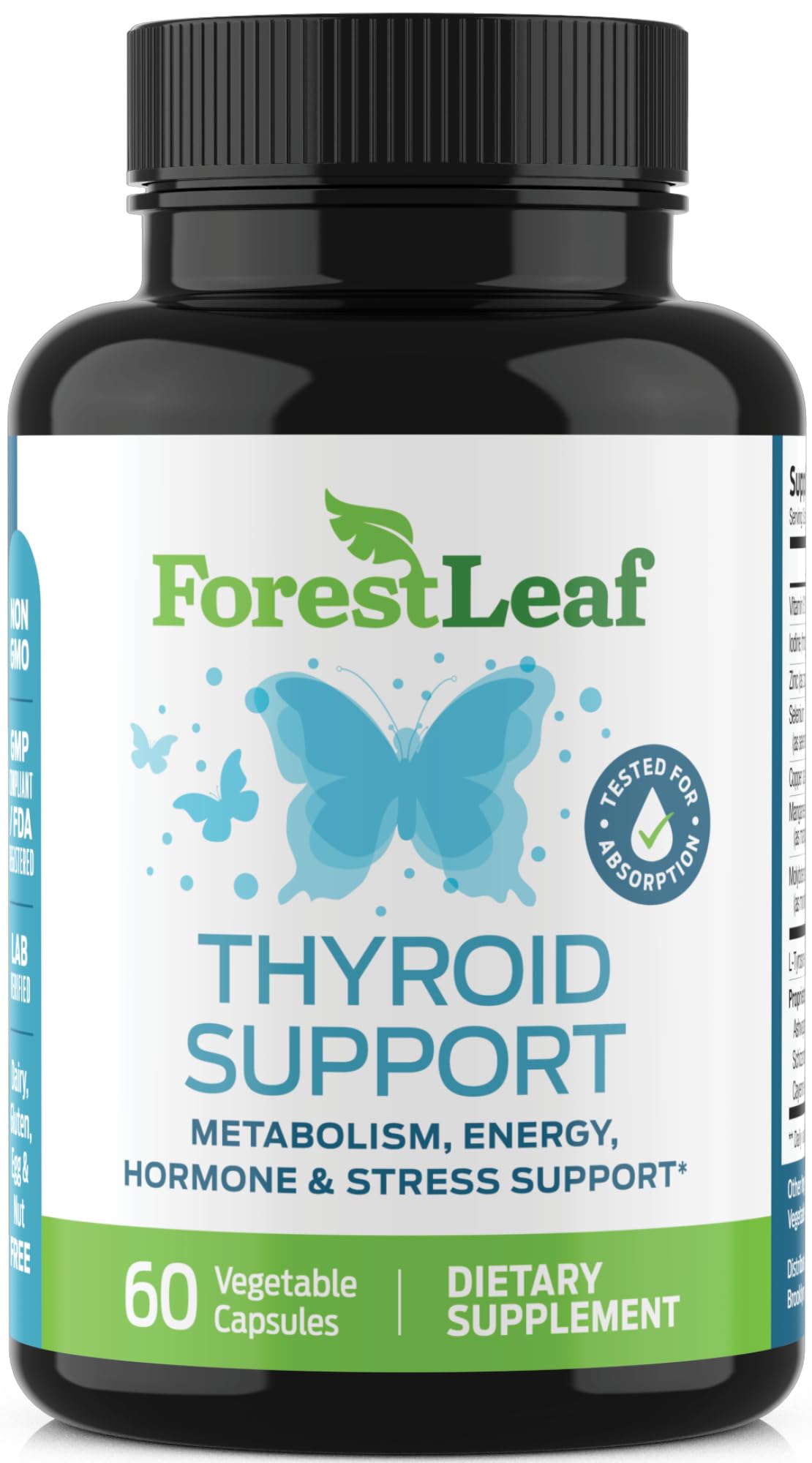 ForestLeaf Thyroid Support: cápsulas vegetarianas aptas para dietas.