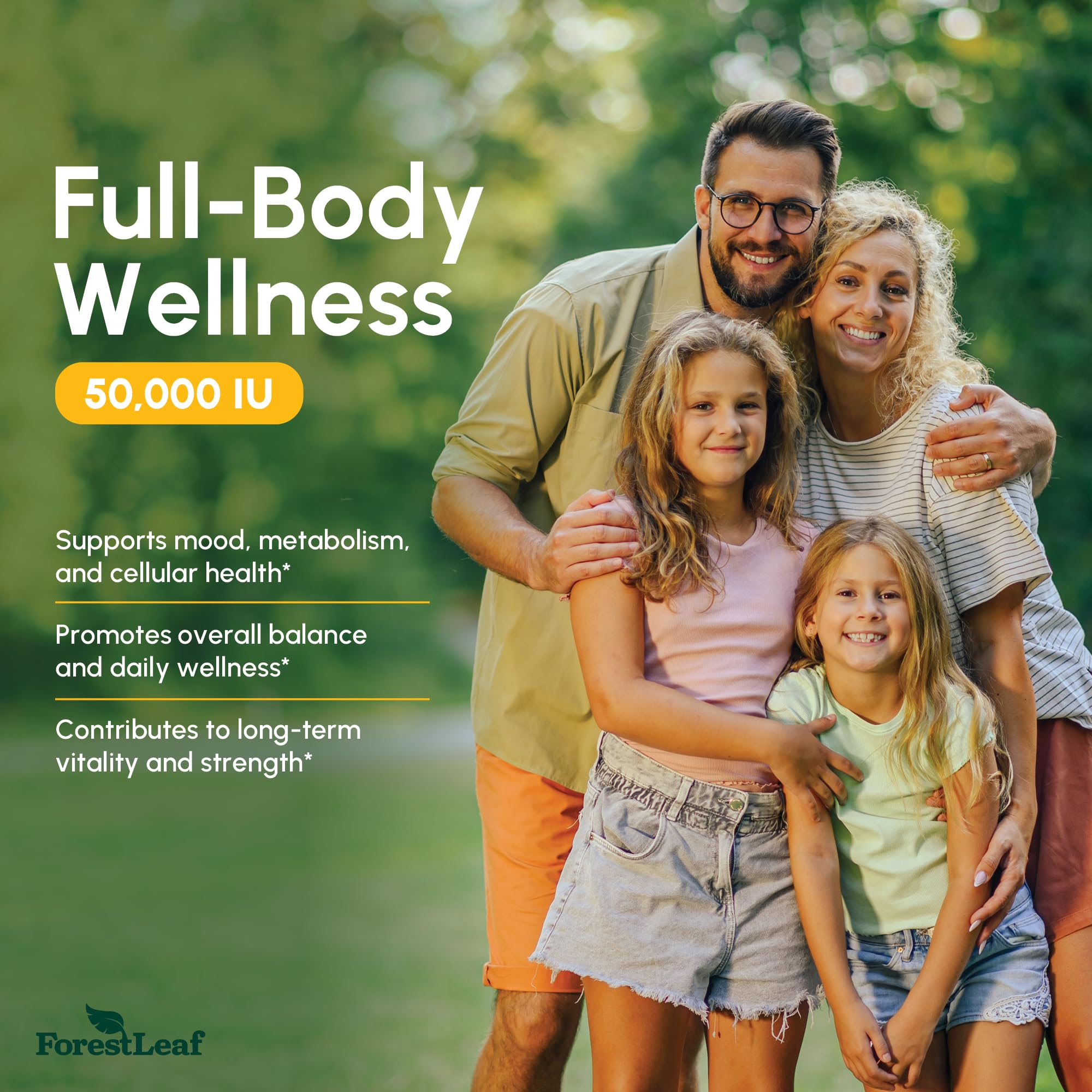 ForestLeaf Vitamina D3 — cápsulas compactas para toma semanal fácil.