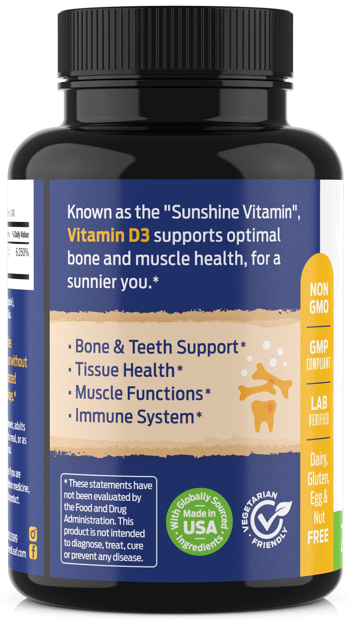 ForestLeaf Vitamina D3 — vaso de agua con cápsula para absorción eficiente.